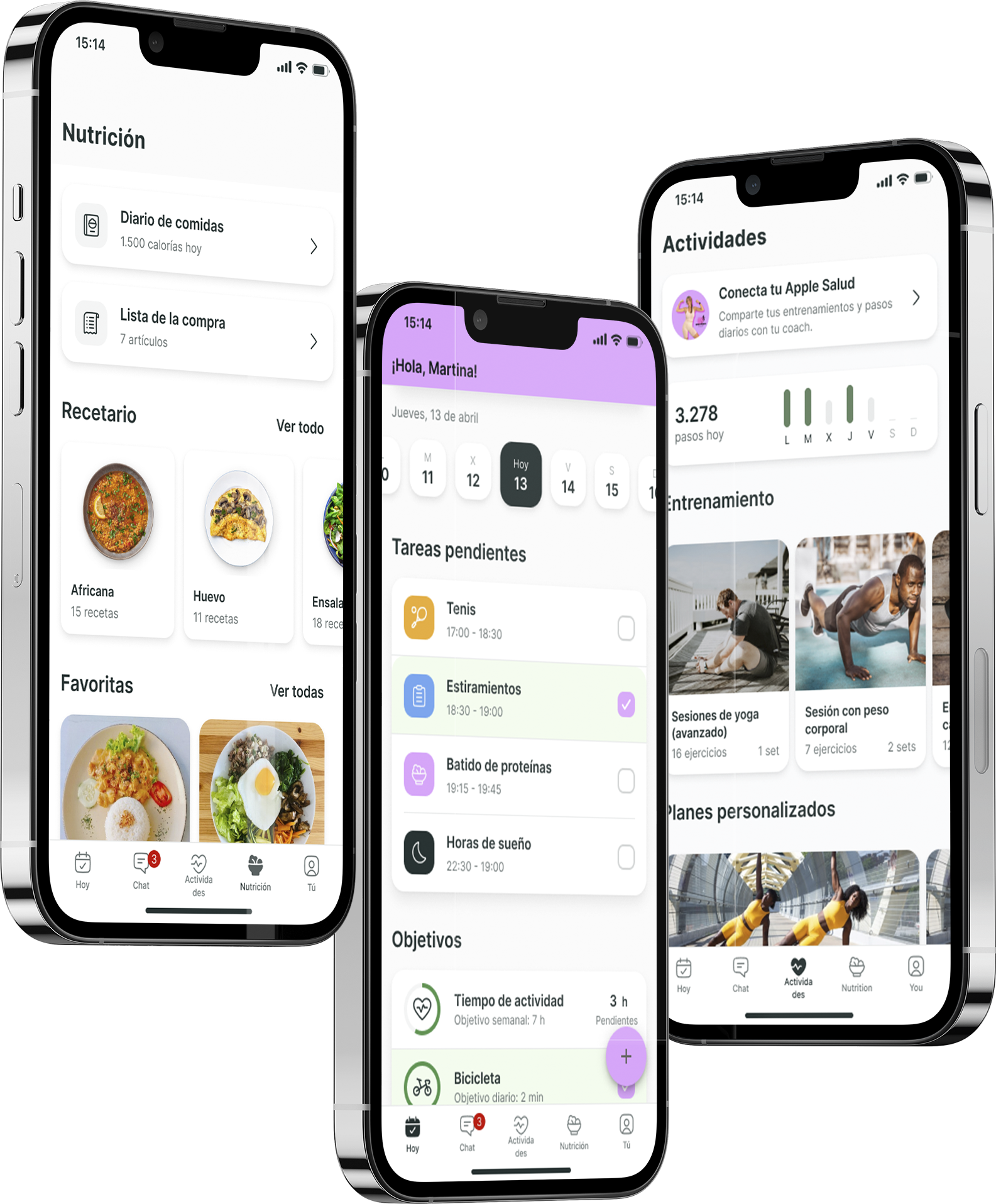 Un mockup de la app de coaching mostrando las funciones.